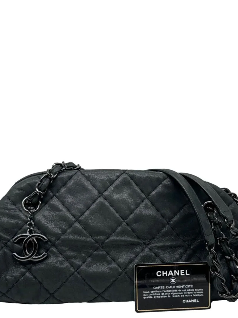 Chanel Just Mademoiselle Small Bowling Quilted Leather Shoulder Bag Black